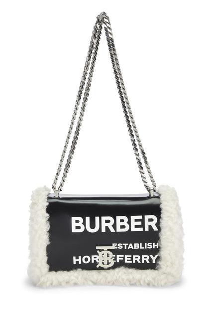 Burberry, sac à bandoulière Horseferry Lola en peau de mouton noire d'occasion, petit modèle, noir