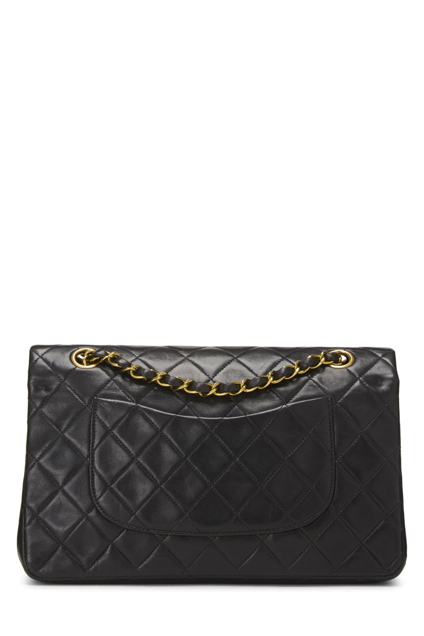 Chanel, sac à main classique à double rabat en cuir d'agneau matelassé noir de taille moyenne, noir