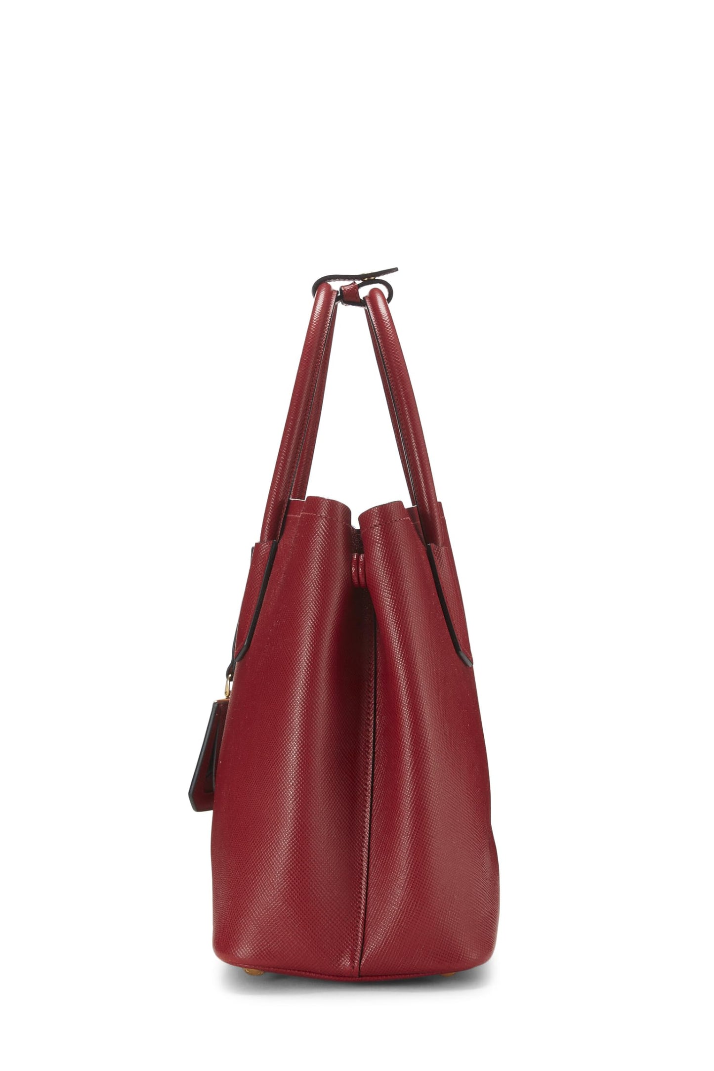 Prada, sac fourre-tout double taille moyenne en cuir saffiano rouge d'occasion, rouge