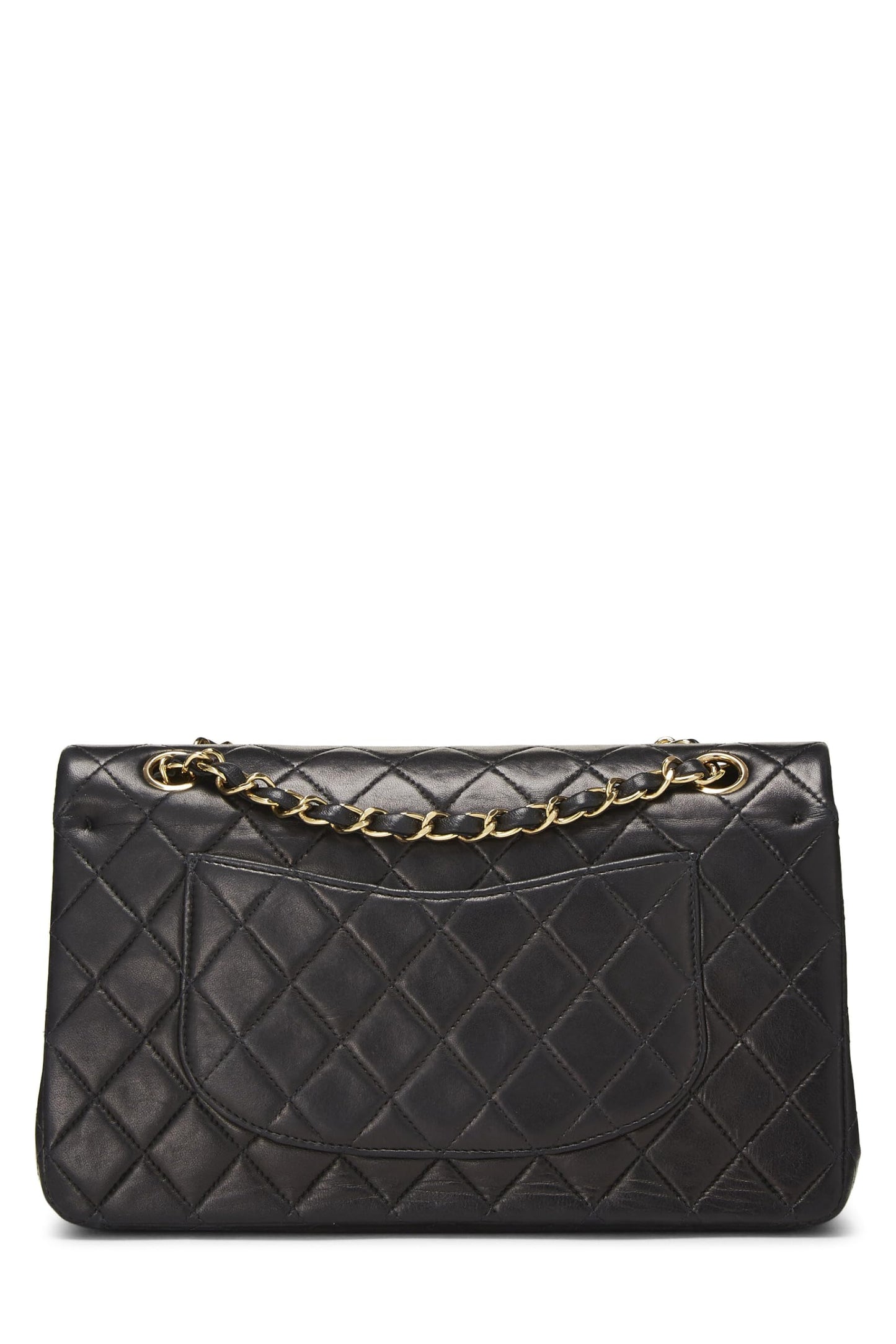 Chanel, sac à main classique à double rabat en cuir d'agneau matelassé noir de taille moyenne, noir