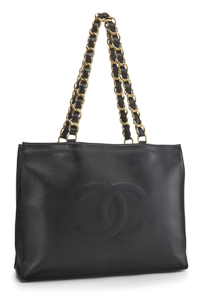 Chanel, Pre-Loved Black Lambskin Flat Chain Handle Tote Medium, Black