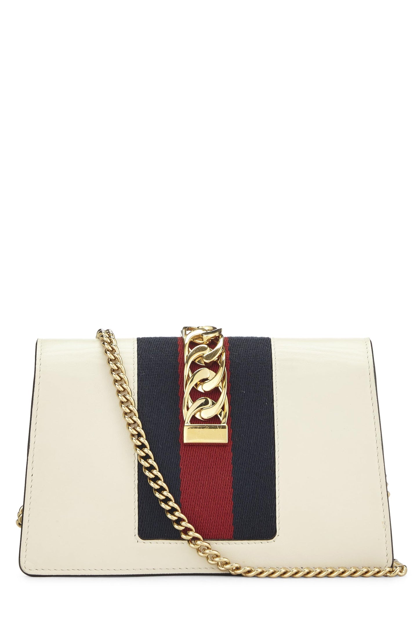 Gucci, Pre-Loved White Leather Web Sylvie Chain Mini, White