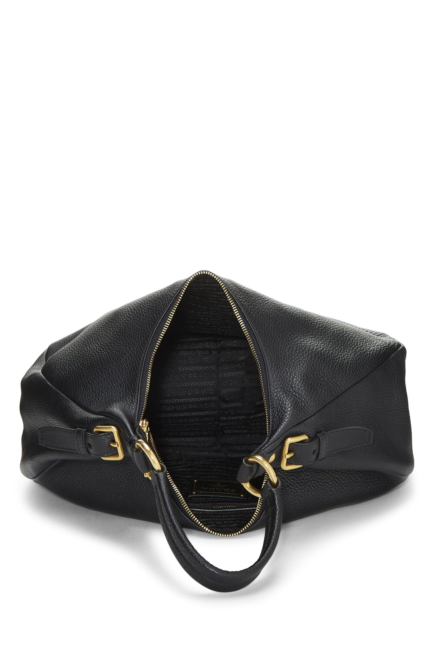 Prada, Pre-Loved Black Vitello Daino Hobo Mediano, Negro