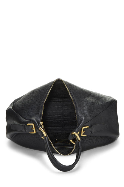 Prada, sac hobo Vitello Daino noir d'occasion de taille moyenne, noir