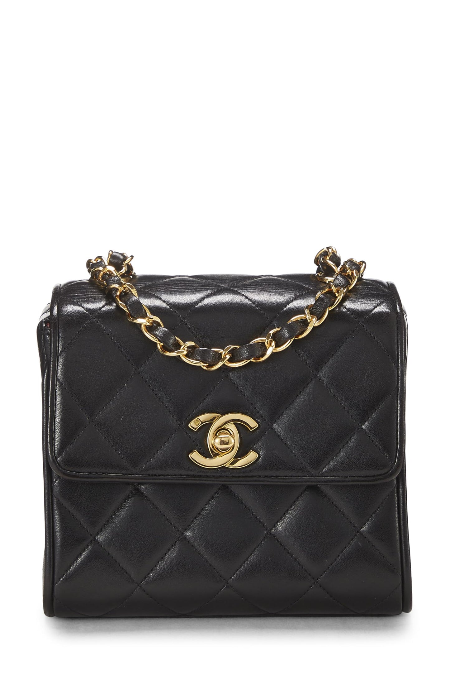 Chanel, Pre-Loved Black Quilted Lambskin Half Flap Mini, Black