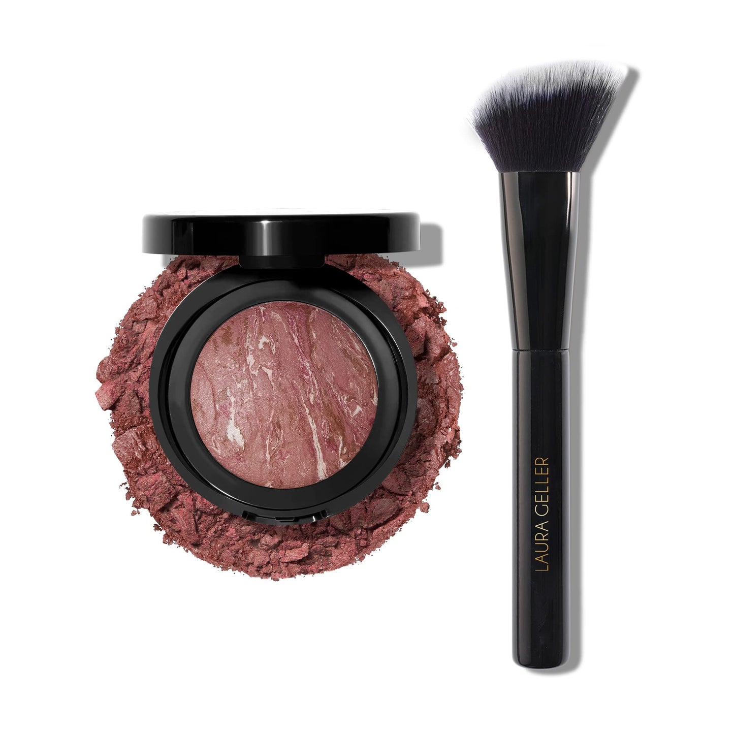 LAURA GELLER NEW YORK Baked Blush-n-Brighten Marbleized Blush - Down to Earth & Angled Blush Brush 2pc Set