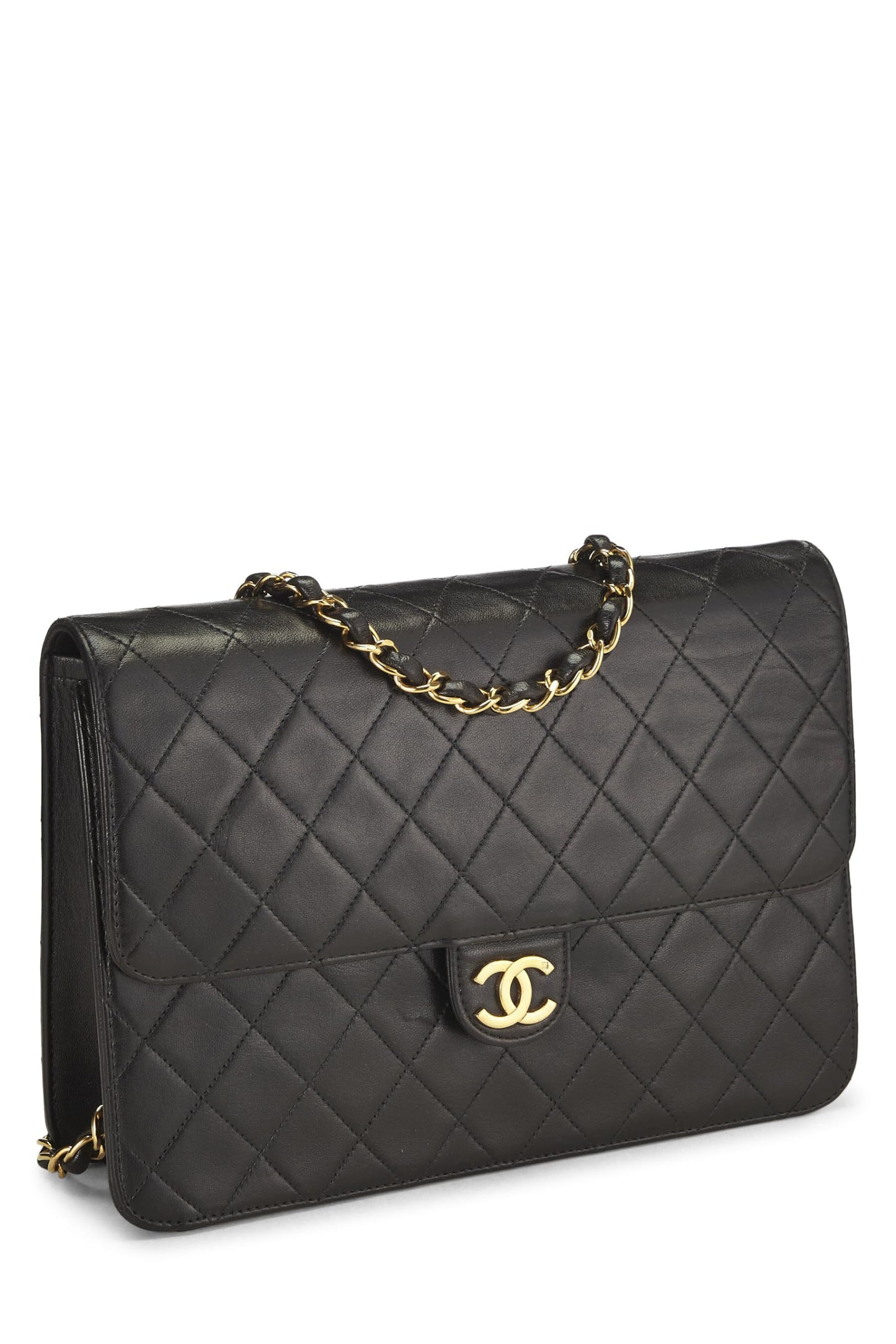 Chanel, Ex solapa mediana de piel de cordero acolchada negra Pre-Loved, Negro