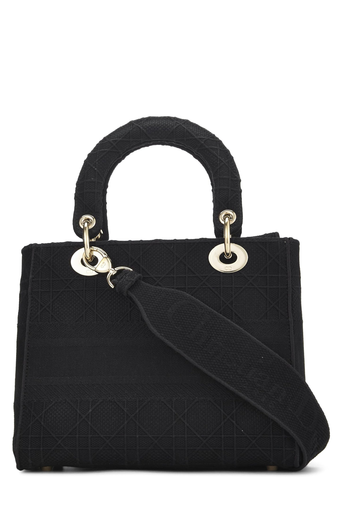 Dior, Lady D-Lite Medium en toile Cannage noire d'occasion, noir