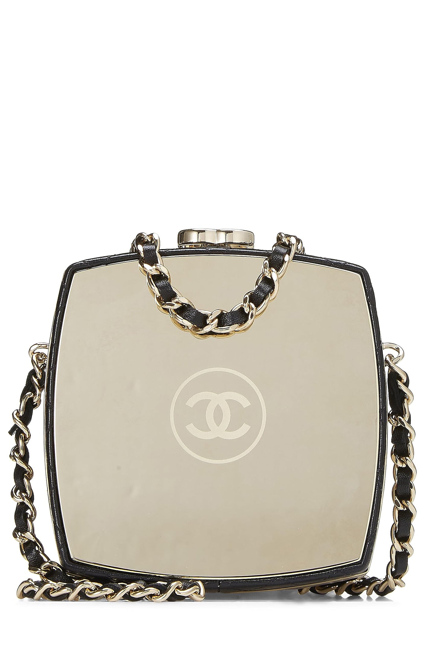 Chanel, Clutch con cadena en polvo de piel de cordero negra Pre-Loved, Negro