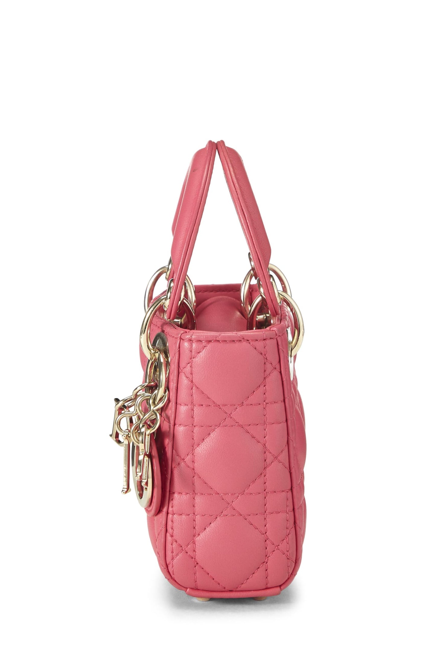 Dior, Pre-Loved Pink Lambskin Leather Lady Dior Micro, Pink