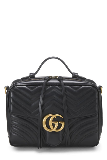 Gucci, sac à bandoulière GG Marmont en cuir noir d'occasion, petit modèle, noir