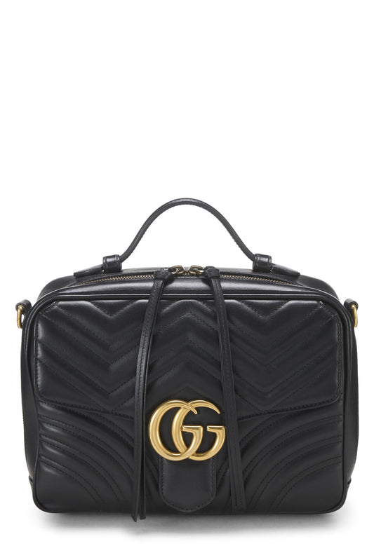 Gucci, Bolso de hombro pequeño GG Marmont con asa superior de cuero negro Pre-Loved, Negro