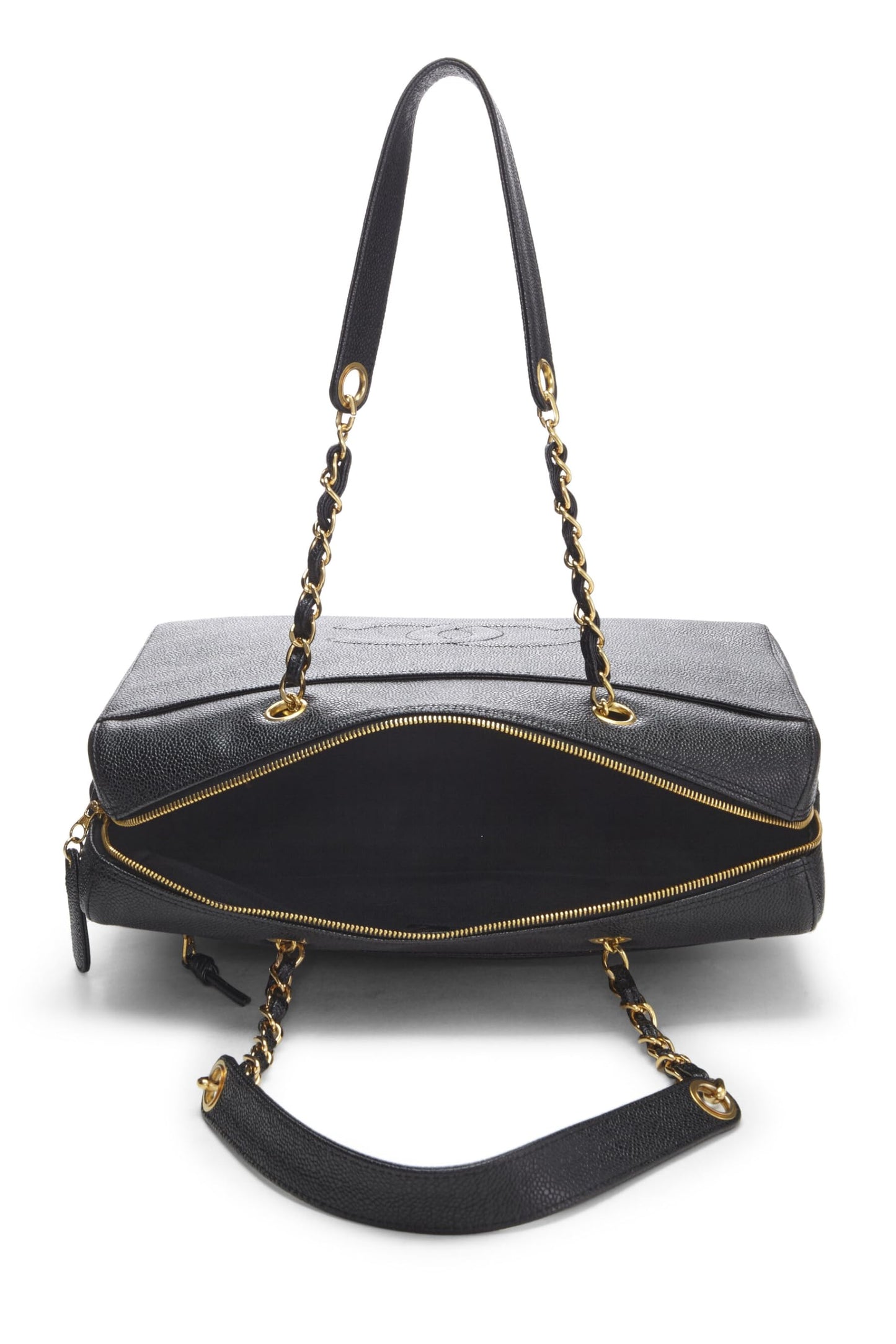 Chanel, petit sac fourre-tout zippé Black Caviar d'occasion, noir