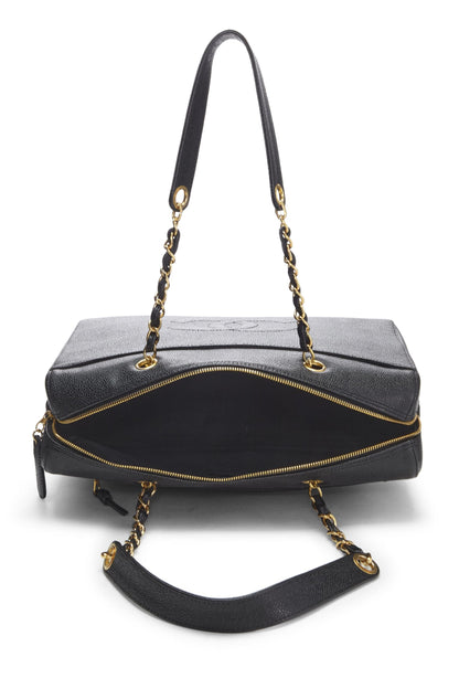 Chanel, petit sac fourre-tout zippé Black Caviar d'occasion, noir