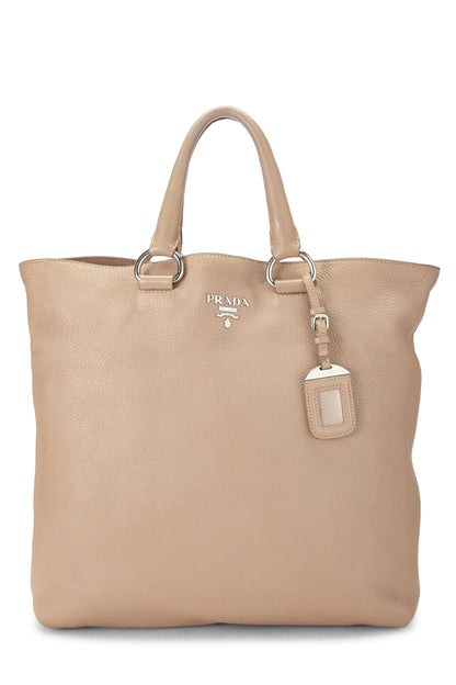 Prada, sac cabas convertible à poignée supérieure Vitello Daino beige d'occasion, beige