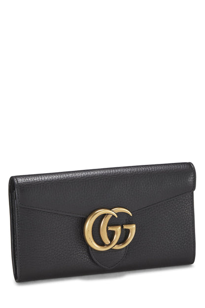 Gucci, portefeuille long en cuir GG Marmont noir d'occasion, noir