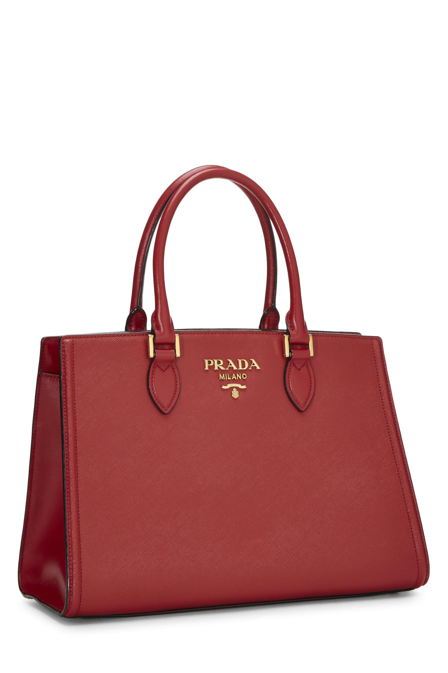 Prada, sac à main convertible en cuir Saffiano rouge d'occasion, rouge