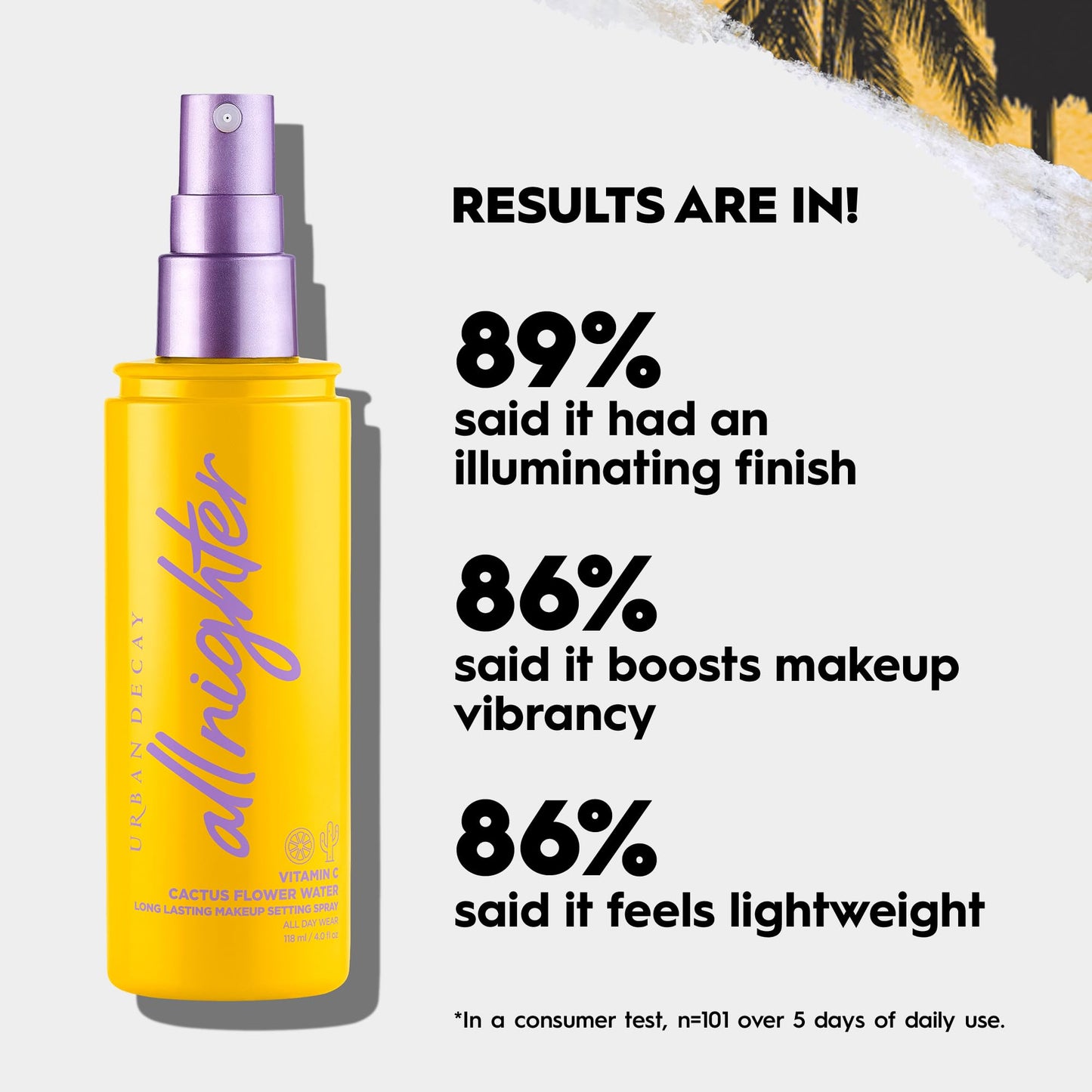 Urban Decay All Nighter Spray fijador de maquillaje hidratante con vitamina C para rostro (tamaño completo), resistente a la transferencia, resistente al agua, uso de 16 horas, vitamina C y agua de flor de cactus, acabado iluminado - 4 fl oz