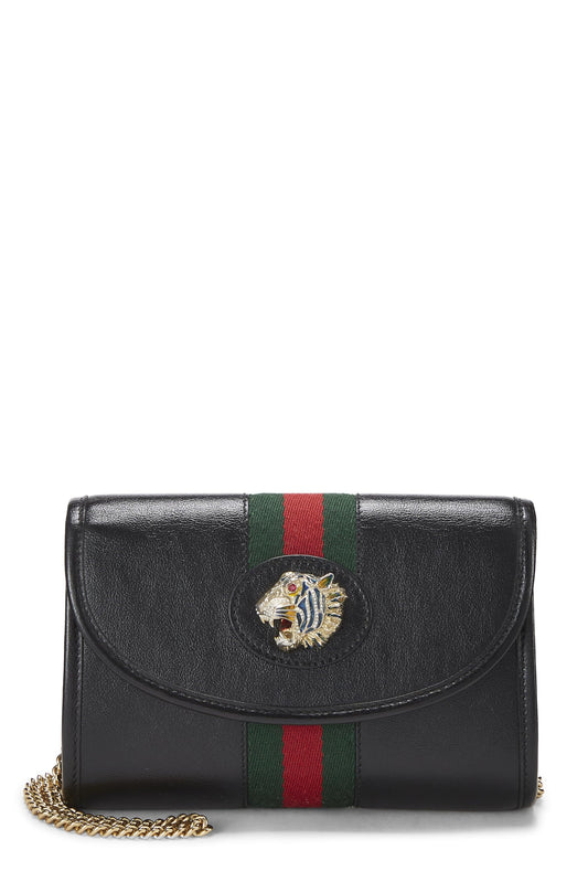 Gucci, Pre-Loved Black Leather Web Rajah Shoulder Bag Mini, Black