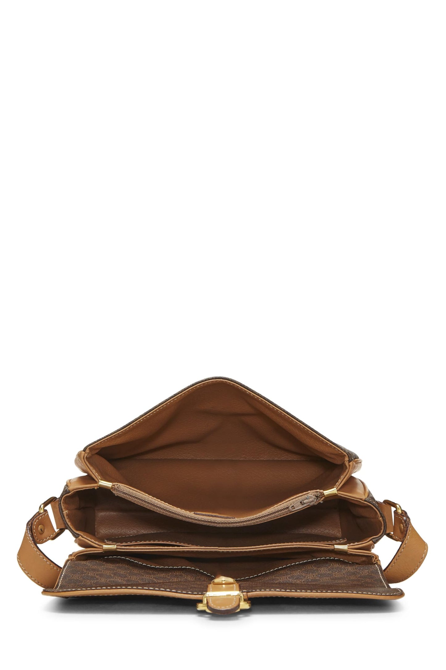 Céline, Pre-Loved Brown Coated Canvas Macadam Messenger Bag, Brown