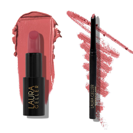 Duo Modern Classic de LAURA GELLER NEW YORK - Rouge à lèvres Real Rosy + crayon à lèvres Radiant Rose - Couleur ultra-riche - Luxueux et léger - Finition mate