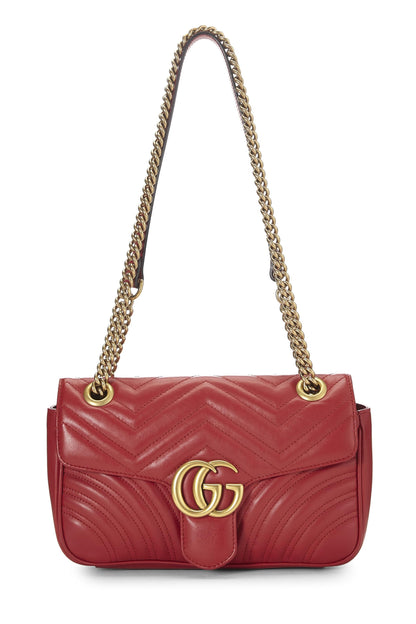 Gucci, Bolso de hombro pequeño GG Marmont de cuero rojo Pre-Loved, Rojo