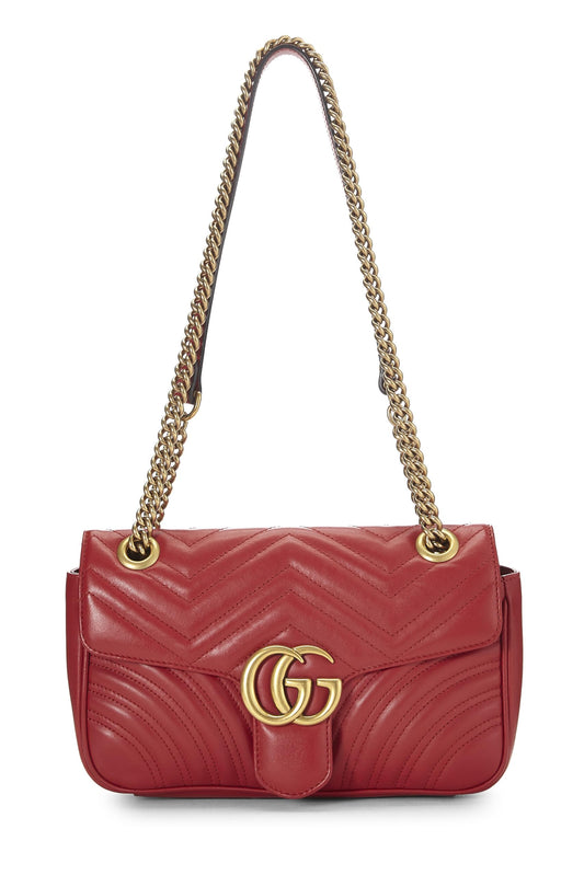 Gucci, Pre-Loved Red Leather GG Marmont Shoulder Bag Small, Red