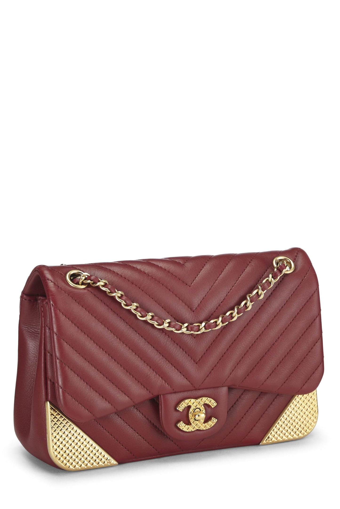 Chanel, Bolso pequeño con solapa Rock the Corner de piel de cordero con chevron rojo Paris-Cosmopolite Pre-Loved, Rojo