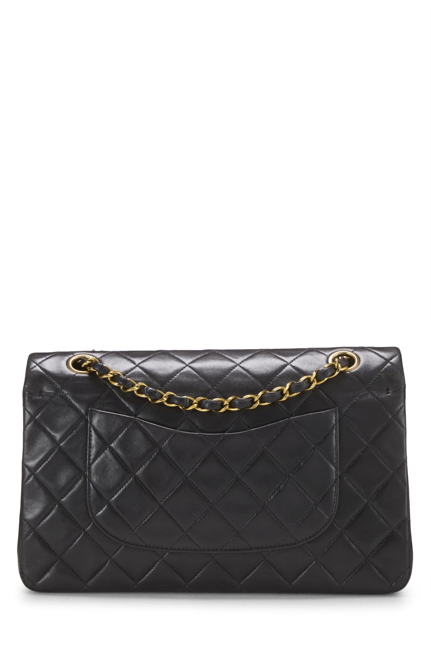 Chanel, Solapa doble clásica de piel de cordero acolchada negra Pre-Loved Mediana, Negro