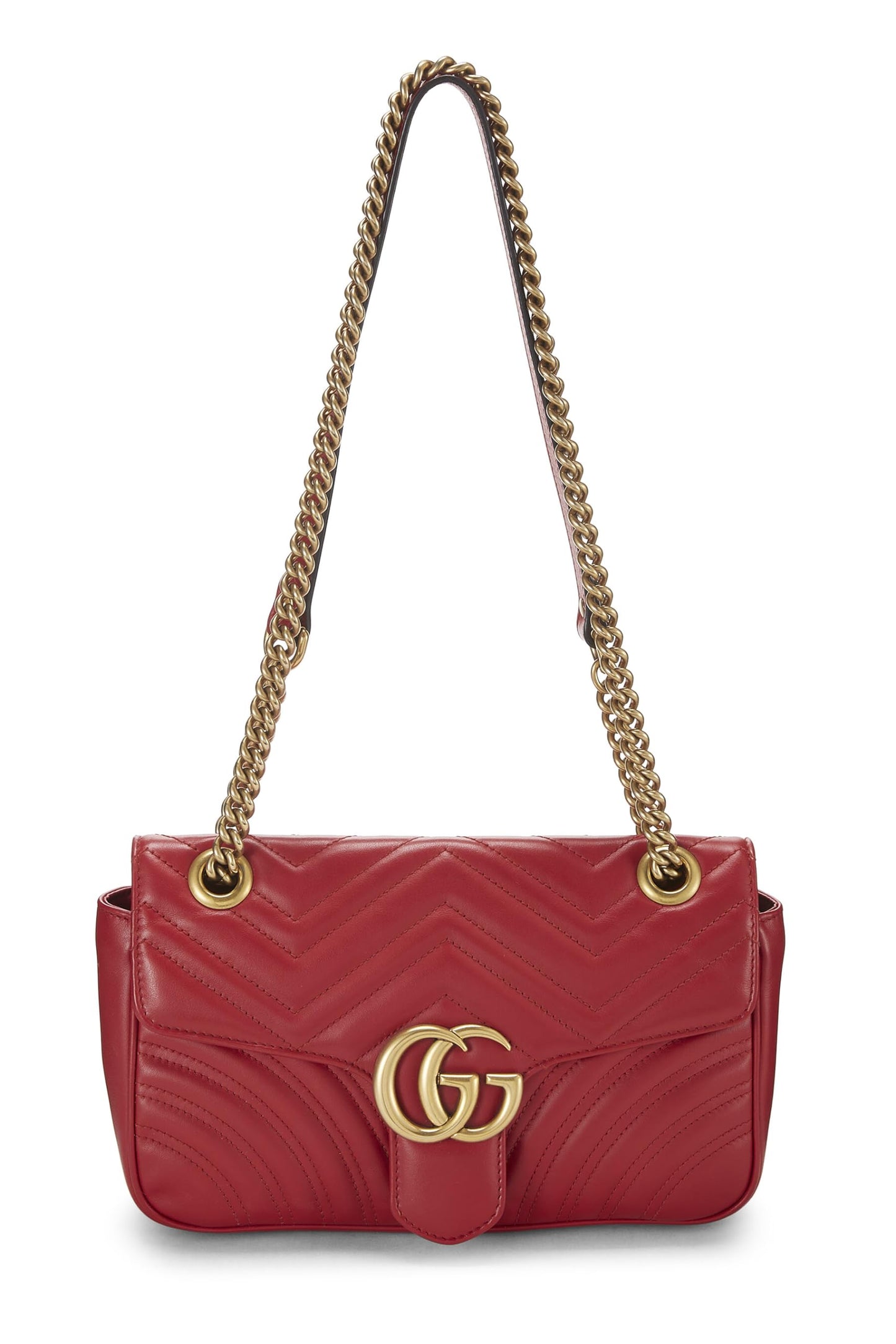 Gucci, Pre-Loved Red Leather GG Marmont Shoulder Bag Small, Red