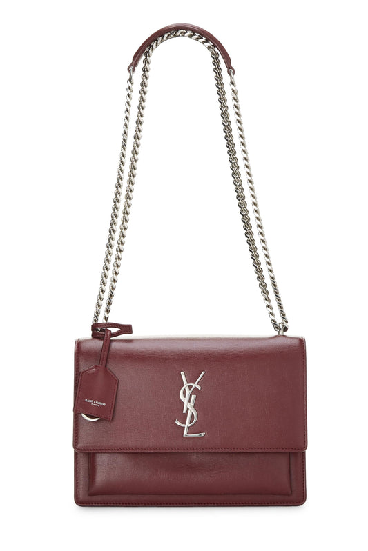 Yves Saint Laurent, Pre-Loved Burgundy Calfskin Sunset Shoulder Bag Medium, Burgundy