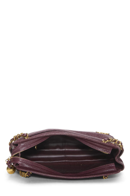 Chanel, sac fourre-tout Burgundy Caviar 3 « CC » d'occasion, grand modèle, bordeaux