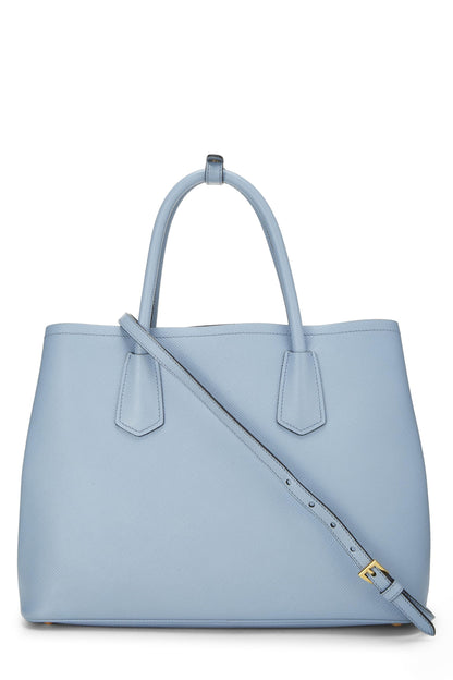 Prada, sac fourre-tout double taille moyenne en saffiano bleu d'occasion, bleu