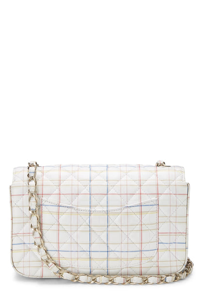 Chanel, Mini sac à rabat rectangulaire en cuir de veau à carreaux blanc et multicolore d'occasion, multicolore