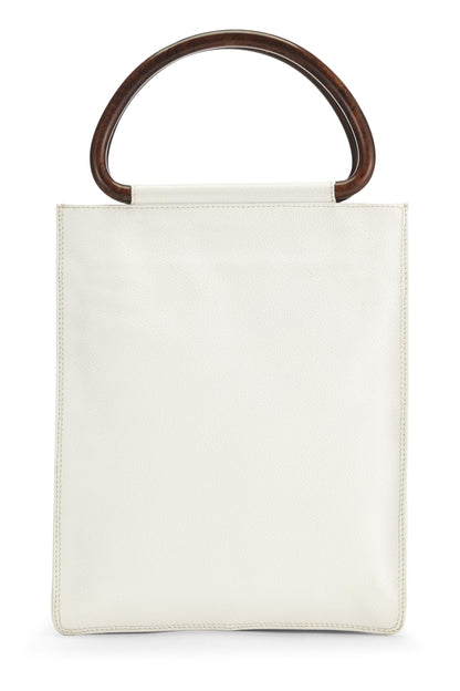 Chanel, Pre-Loved White Caviar Wooden Top Handle Bag, White