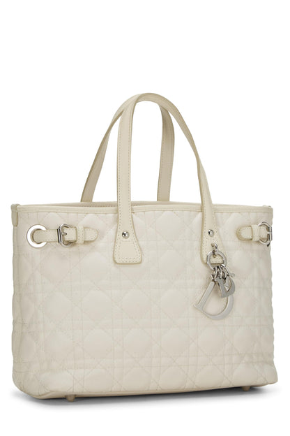 Dior, Bolso tote Panarea pequeño de lona revestida Cannage blanca Pre-Loved, Blanco