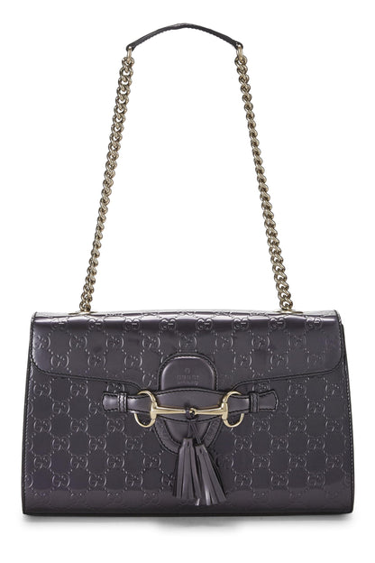 Gucci, Bolso de hombro con cadena Emily de charol Guccissima morado Pre-Loved, Púrpura