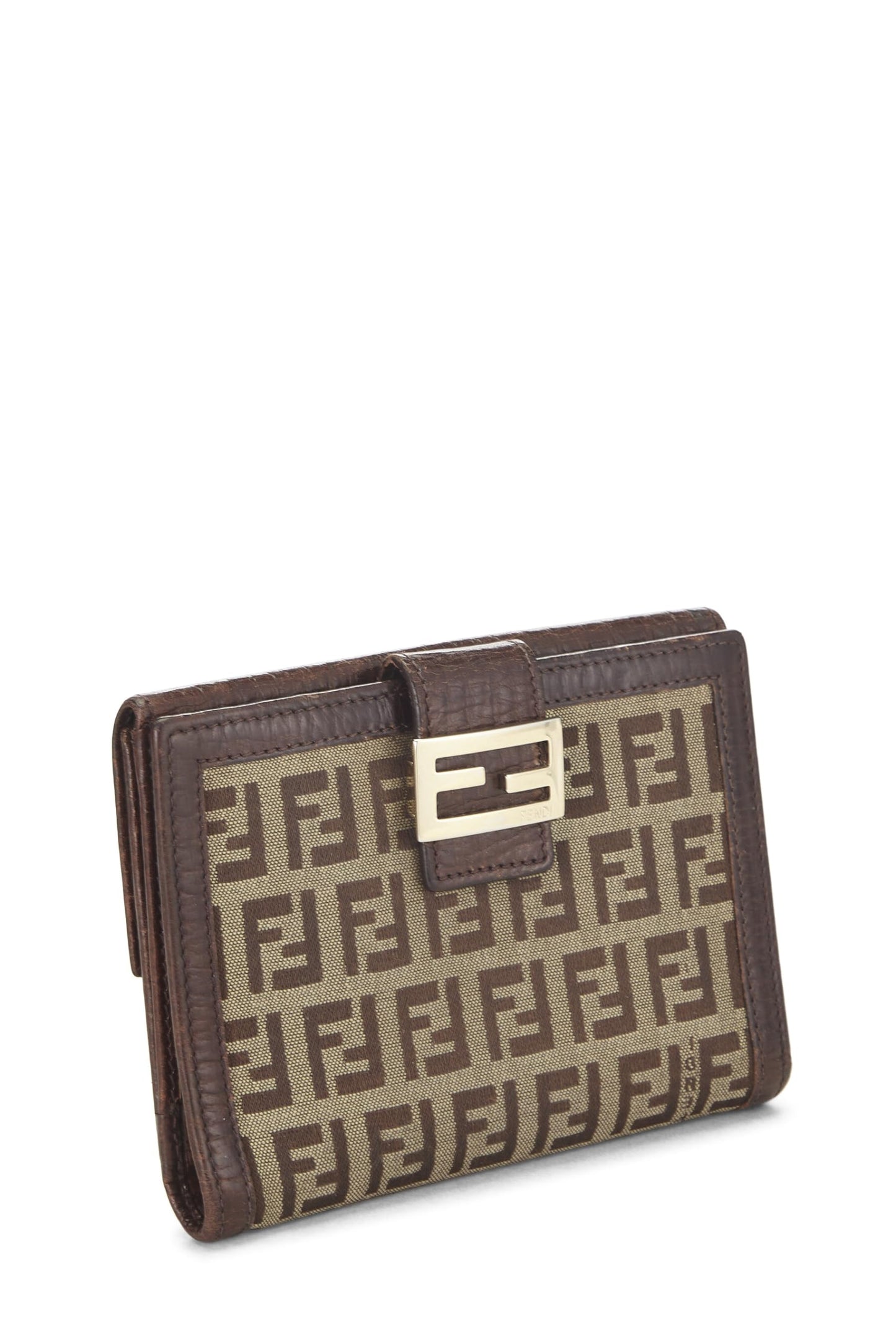 Fendi, Pre-Loved Brown Zucchino Canvas Compact Wallet, Brown