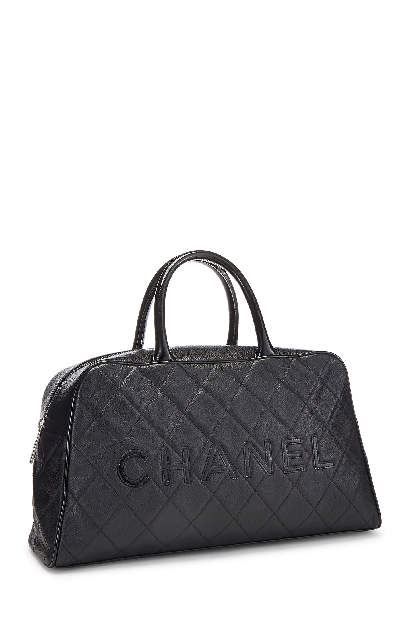 Chanel, sac bowling matelassé noir caviar taille moyenne, noir