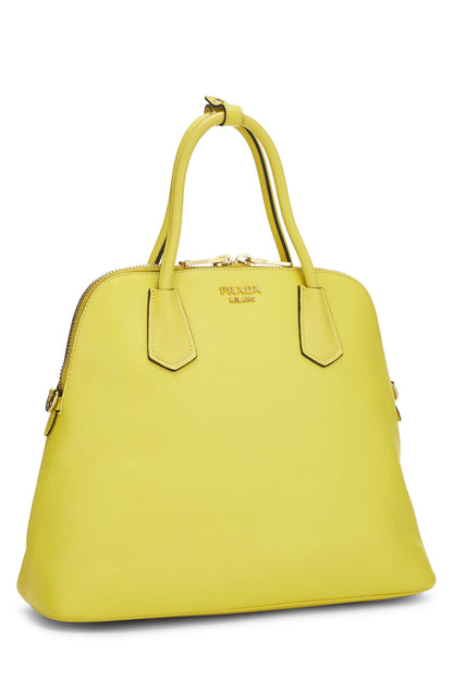 Prada, sac à main Dome en cuir Saffiano jaune d'occasion, jaune