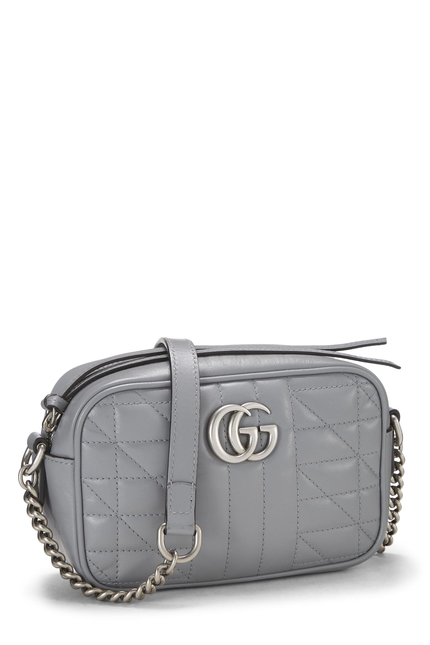 Gucci, Mini sac bandoulière GG Marmont en cuir gris d'occasion, gris