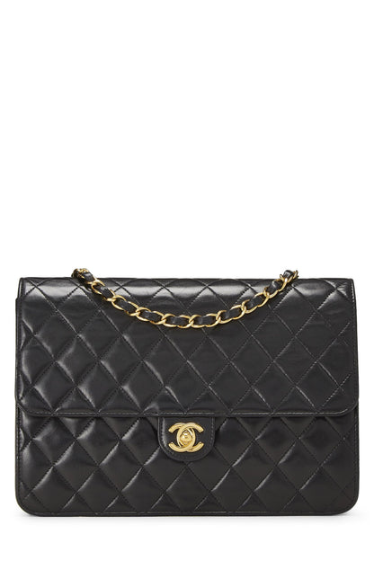 Chanel, Turnlock Ex Flap mediano de piel de cordero acolchado negro Pre-Loved, Negro