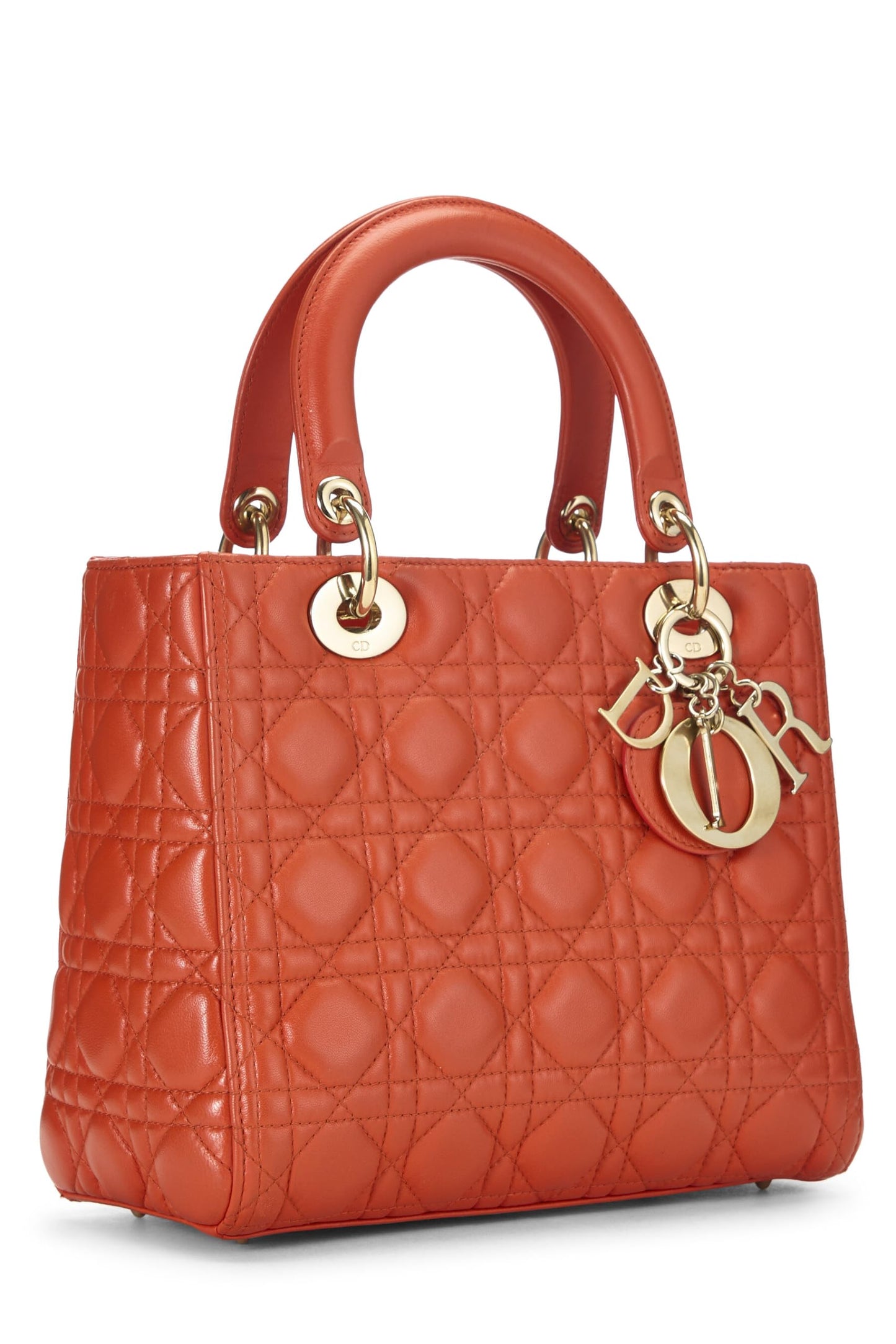 Dior, Pre-Loved Orange Cannage Quilted Lambskin Lady Dior Medium, Orange