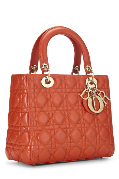 Dior, Lady Dior Medium en cuir d'agneau matelassé Cannage Orange d'occasion, Orange