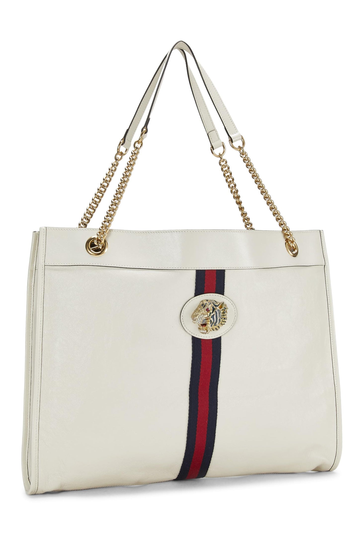 Gucci, Pre-Loved White Leather Web Rajah Tote Large, White