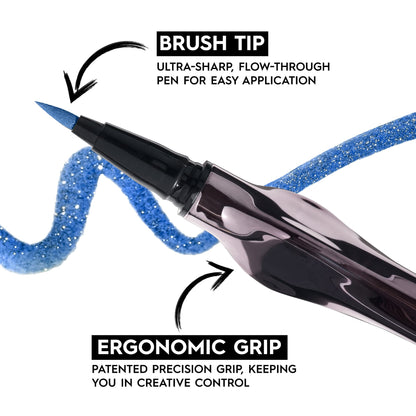 Stylo eyeliner liquide URBAN DECAY 24/7 Inks (extrémité profonde - bleu sarcelle scintillant, eye-liner à pointe pinceau), résistant à l'eau, résistant aux taches, eye-liner aux couleurs vives, poignée de précision ergonomique, végétalien - 0,01 fl oz