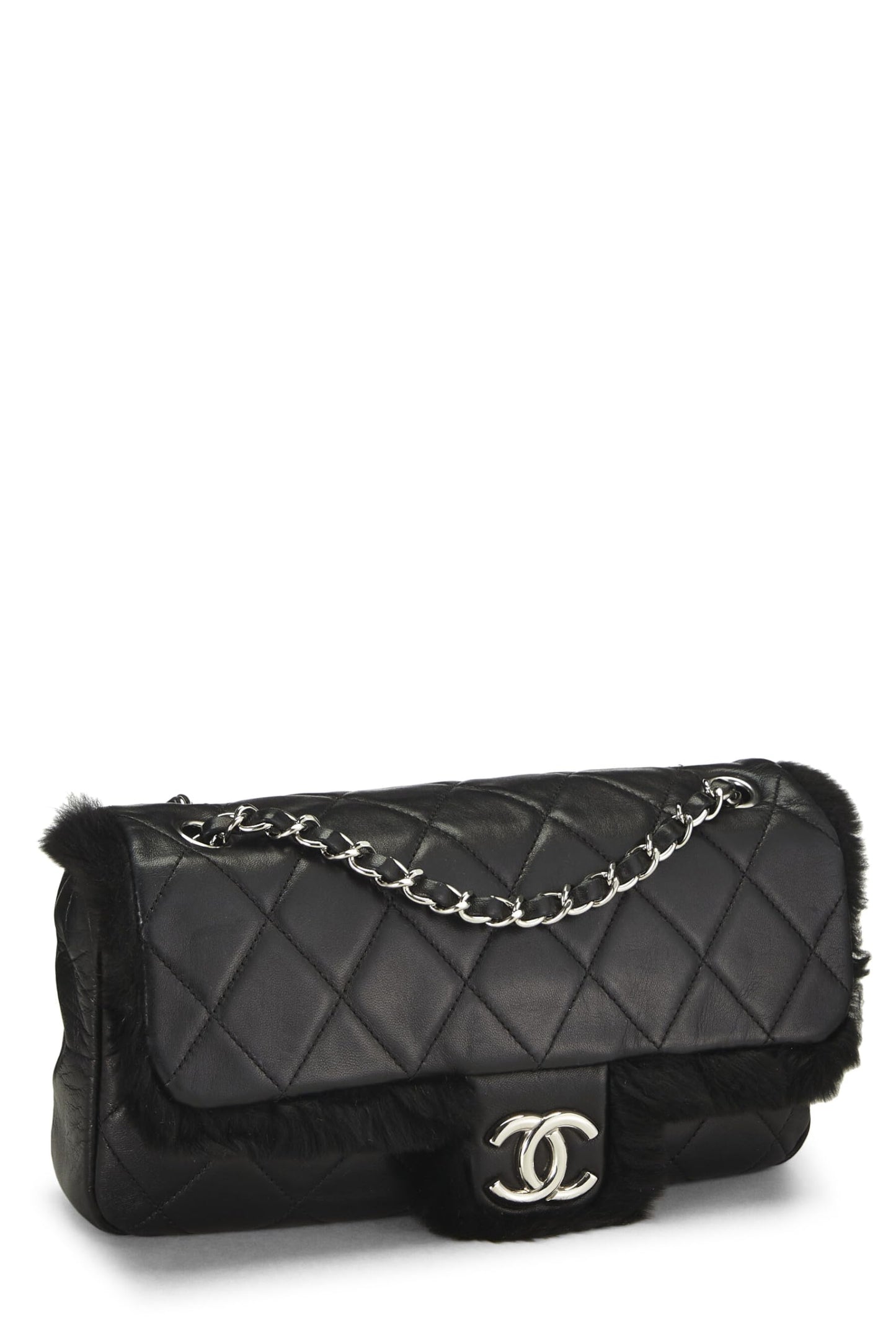 Chanel, Pre-Loved Black Quilted Lambskin Shearling Half Flap Medium, Black