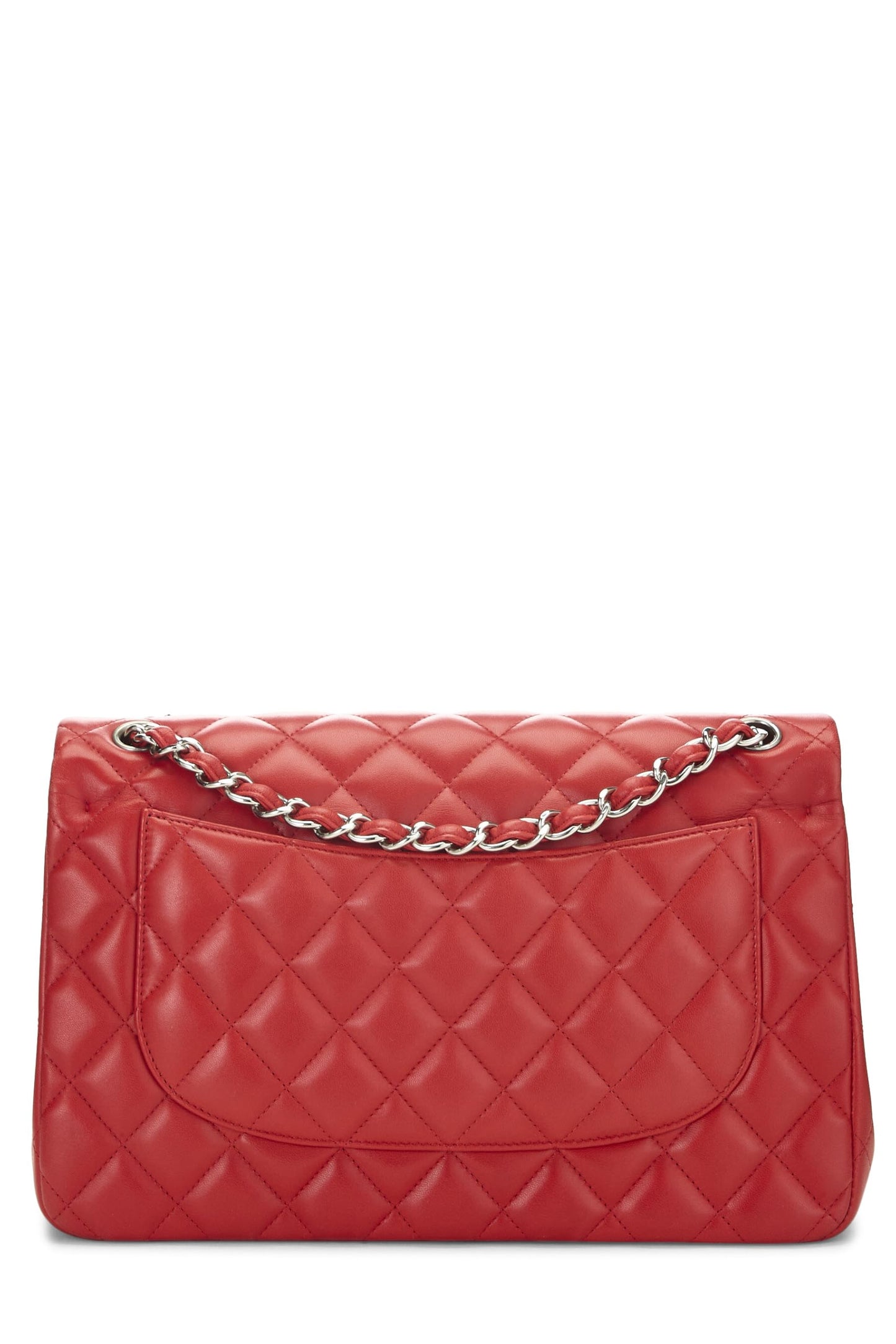 Chanel, Piel de cordero acolchada roja Pre-Loved New Classic Jumbo con doble solapa, Rojo