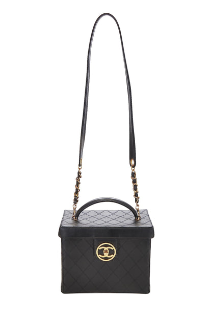 Chanel, Tocador grande 'CC' circular de piel de cordero negra Pre-Loved, Negro