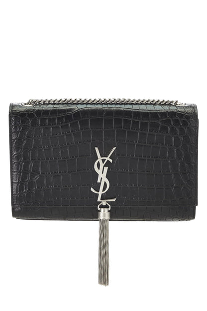 Yves Saint Laurent, Borla Kate mediana en relieve negra Pre-Loved, Negro